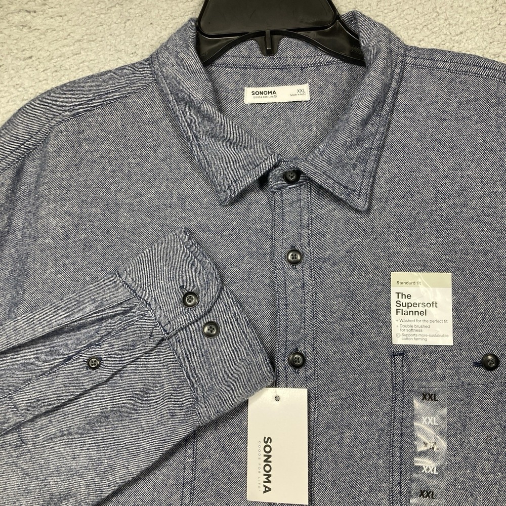 Sonoma Flannel Shirt Men's XXL Blue Supersoft Standard Fit Long Sleeve Button Up